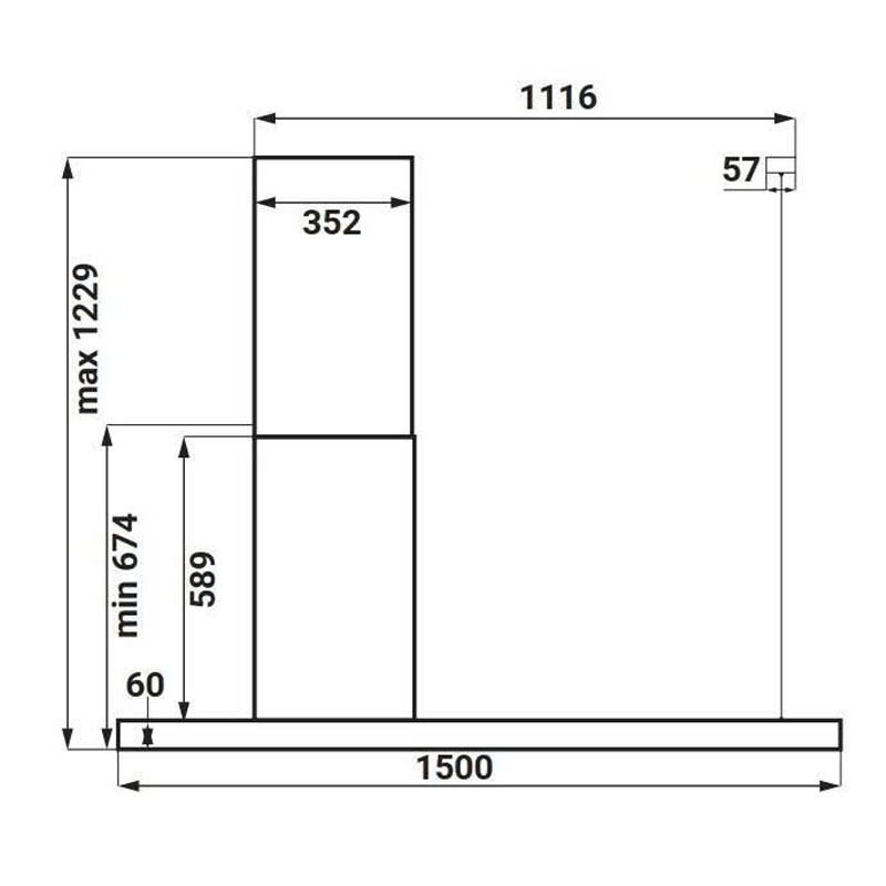 Máy hút mùi đảo KAFF KF-IS1500B LUX kích thước 150cm, phù hợp bếp rộng