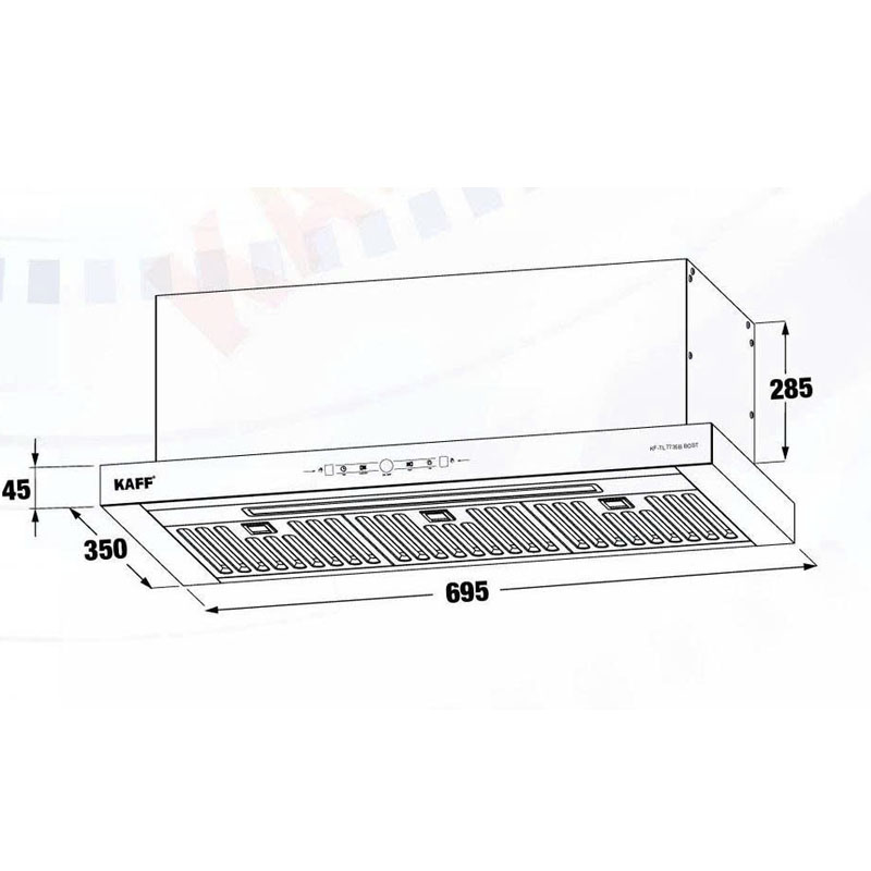 Kích thước 695x285x455mm tiêu chuẩn – Kaff KF-TL7735B BOST