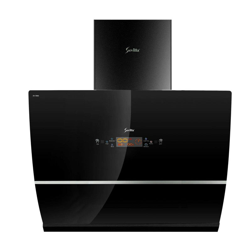 Máy hút mùi Sevilla SV-70K4 màu đen, thiết kế kính vát sang trọng, công suất 1400m³/h.