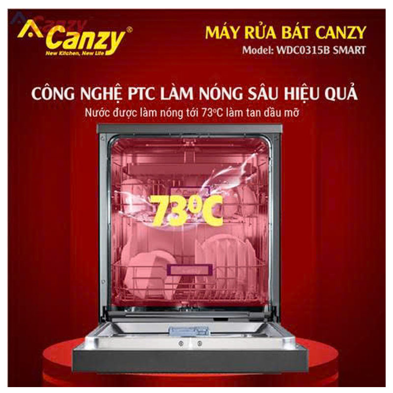 Máy rửa bát Canzy WDC0315B SMART công nghệ sấy PTC diệt khuẩn 99,99%