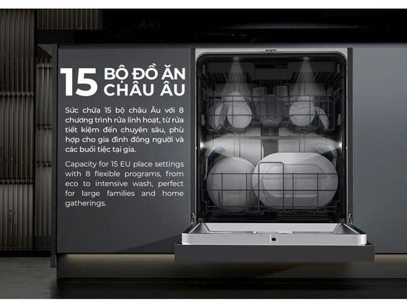 Máy rửa bát Hafele HDW-F6052G dung tích lớn 14 bộ chén đĩa châu Âu