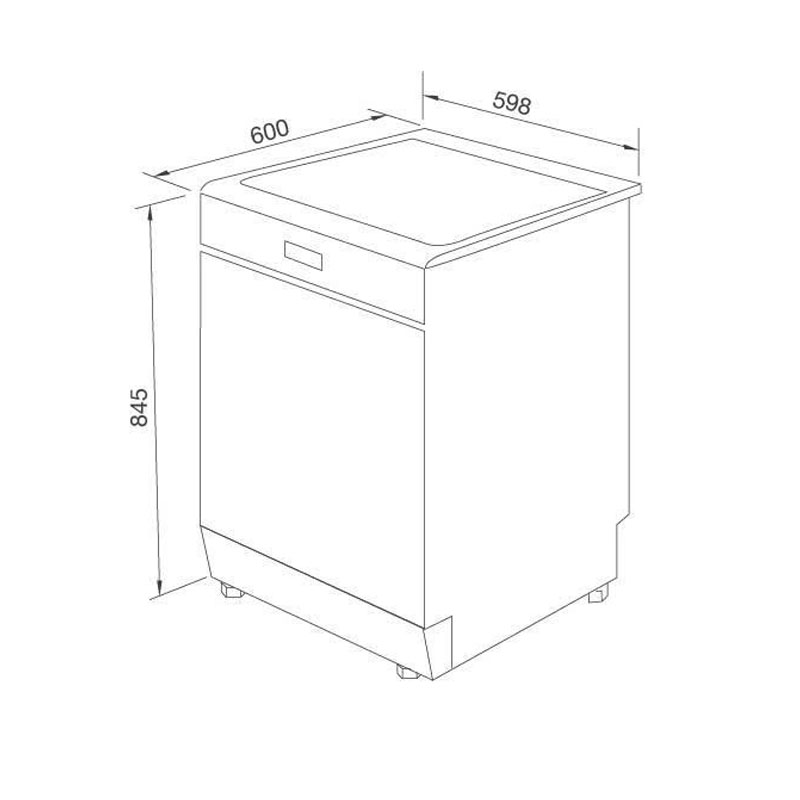 Máy rửa bát malloca wqp12-5201ad kích thước chuẩn w598 x d600 x h845mm