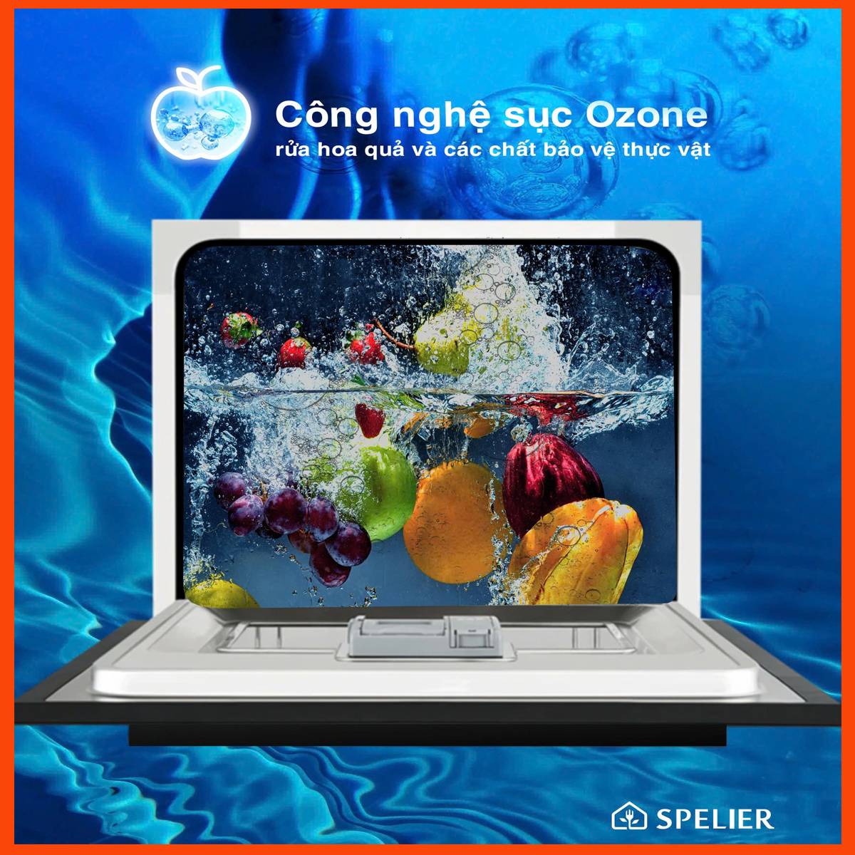 Chức năng rửa rau củ bằng công nghệ sục Ozone máy rửa bát Spelier