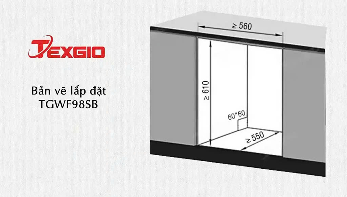 Máy rửa bát Texgio TGWF98SB Smart bản vẽ lắp đặt