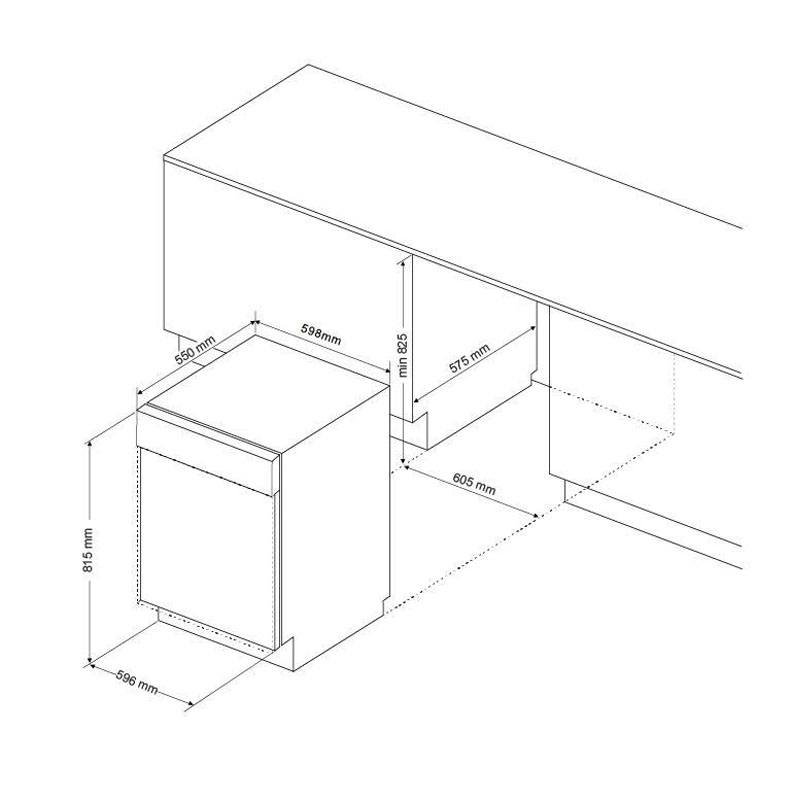 Máy rửa chén malloca wqp12-j7713fb kích thước chuẩn w598 x d550 x h815mm
