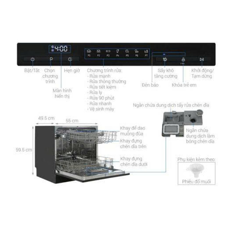 Máy rửa chén Hafele HDW-T5531B với 7 chương trình rửa