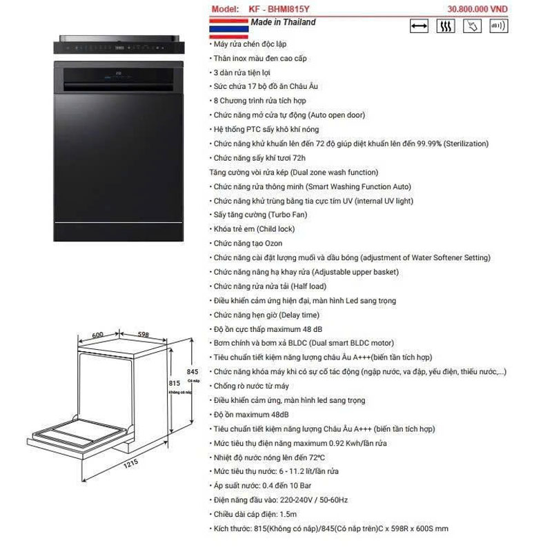 Công nghệ UV diệt khuẩn 99.9% của máy rửa chén KAFF KF-BHMI815Y