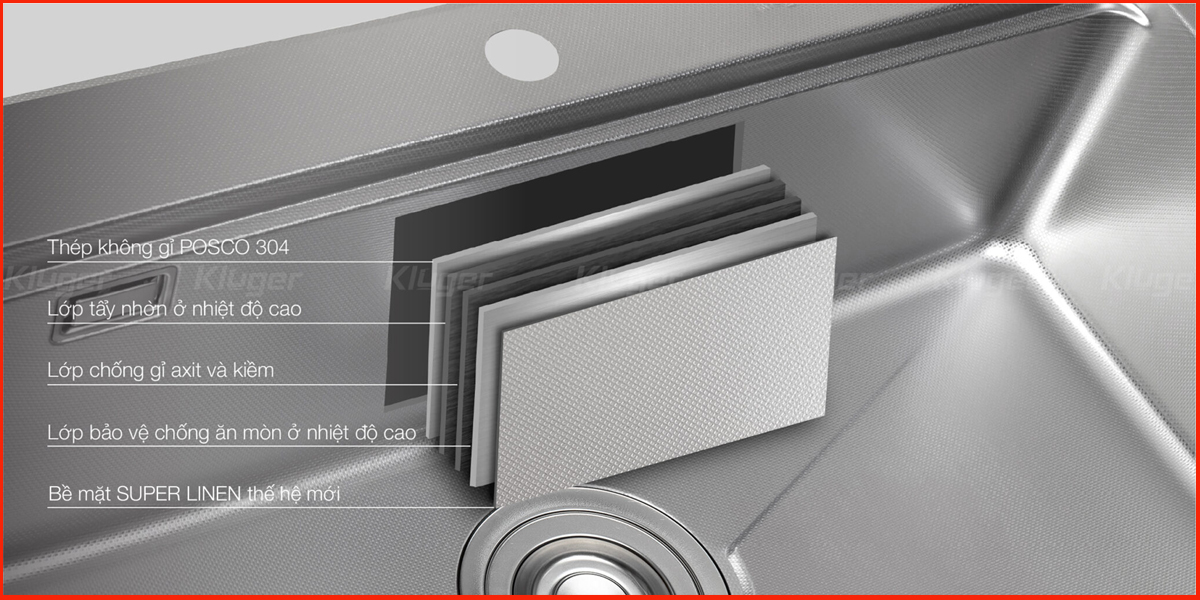 Inox POSCO 304 Chậu Rửa Bát Kluger KH8048SL Plus chống ăn mòn, bền bỉ theo thời gian, đảm bảo chất lượng cao cấp