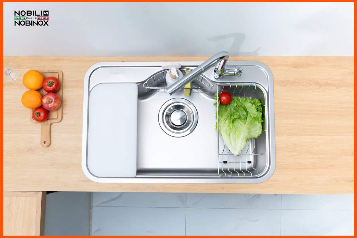 Chậu rửa 1 hố inox 304 Nobinox ROSA NN975D với thiết kế Nhật Bản tinh tế, lòng sâu