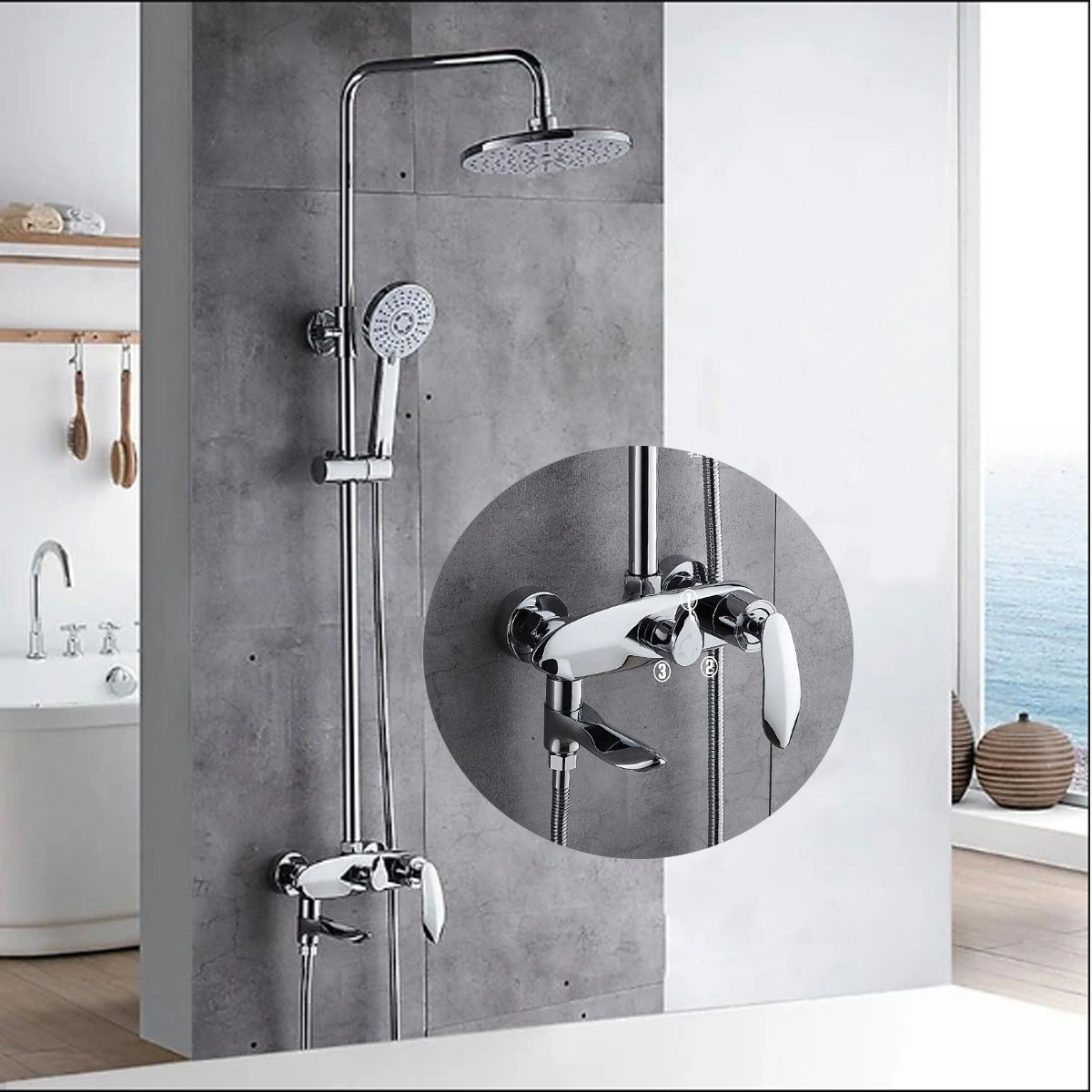 Sen tắm đứng nóng lạnh kiểu lá, chất liệu đồng mạ chrome 3 lớp, bền đẹp, chống gỉ sét, áp lực nước mạnh