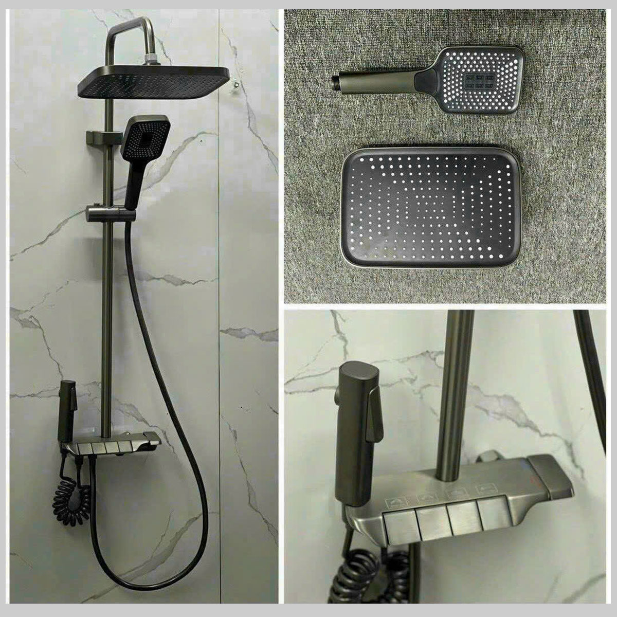 Vòi sen tắm mạ tĩnh điện màu xám CB86 – sang trọng, bền bỉ, nút chức năng tiện lợi