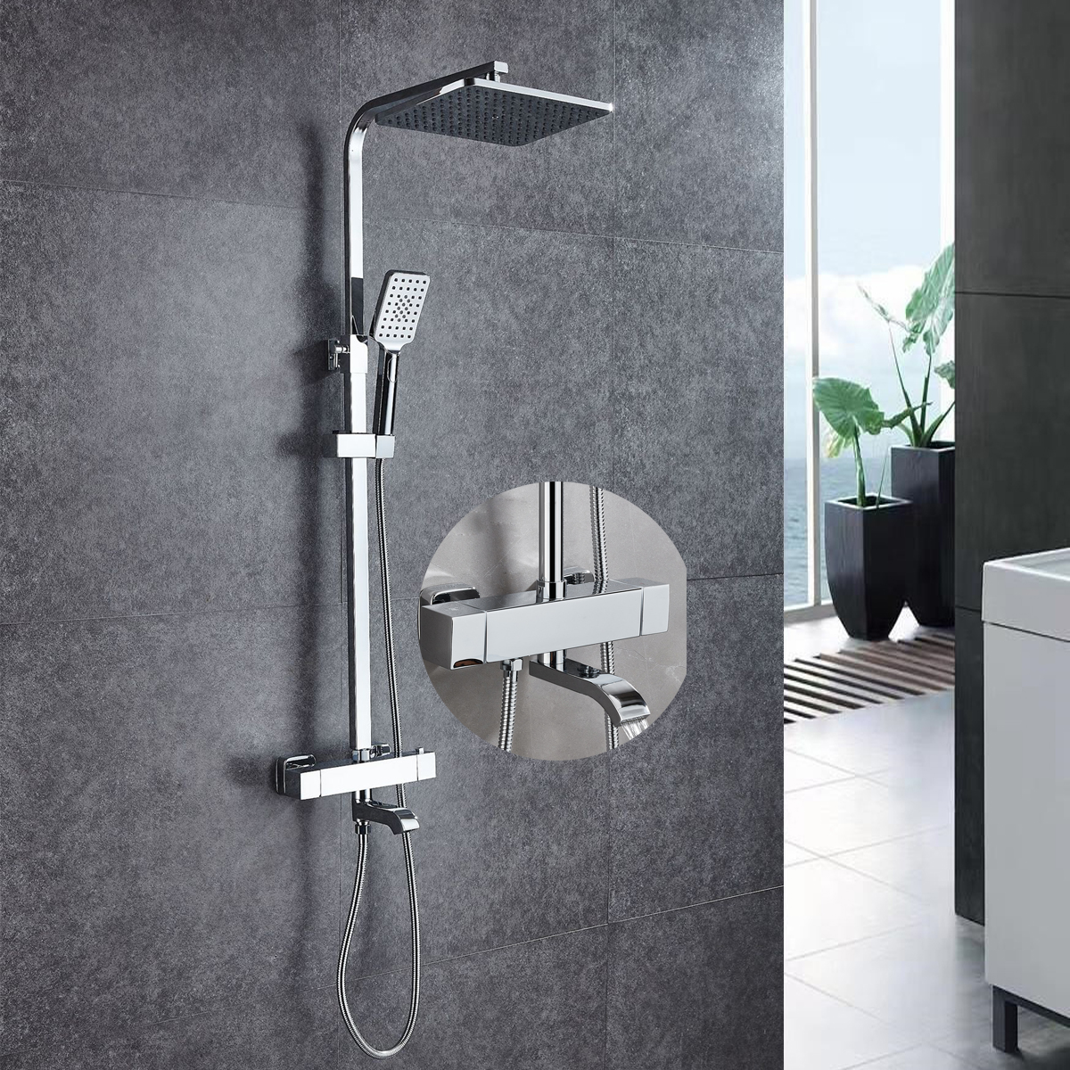 Sen tắm SC 111 thiết kế sang trọng, có bộ điều chỉnh nhiệt độ giúp kiểm soát nước nóng - lạnh an toàn, không gây bỏng
