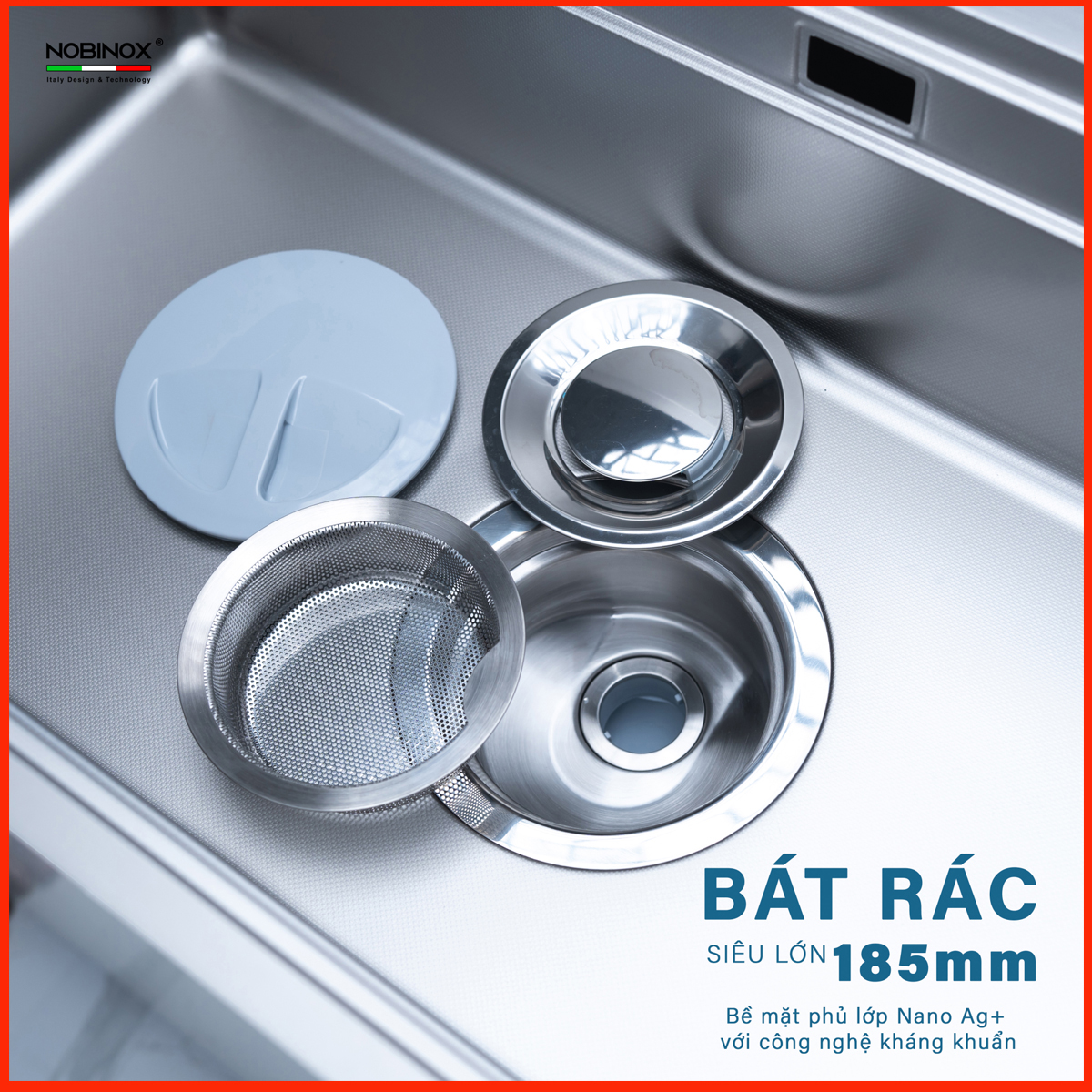 Siphon chống mùi và thoát nước nhanh trang bị trên Chậu Rửa Bát NoBiNox NN995D