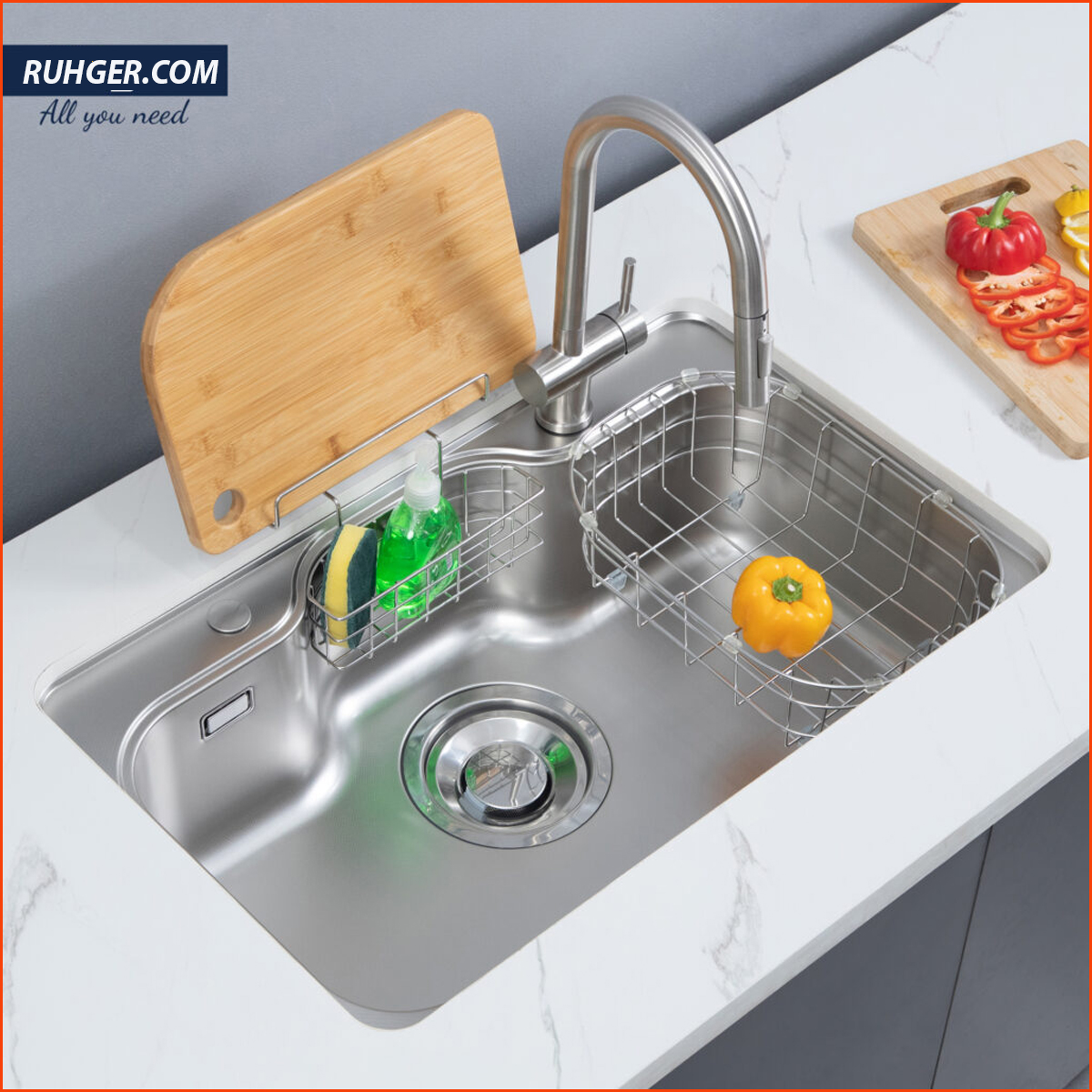 Thiết kế góc bo mềm mại giúp Chậu Rửa Bát Kluger KT8050FS Plusr dễ dàng vệ sinh, tăng tính thẩm mỹ