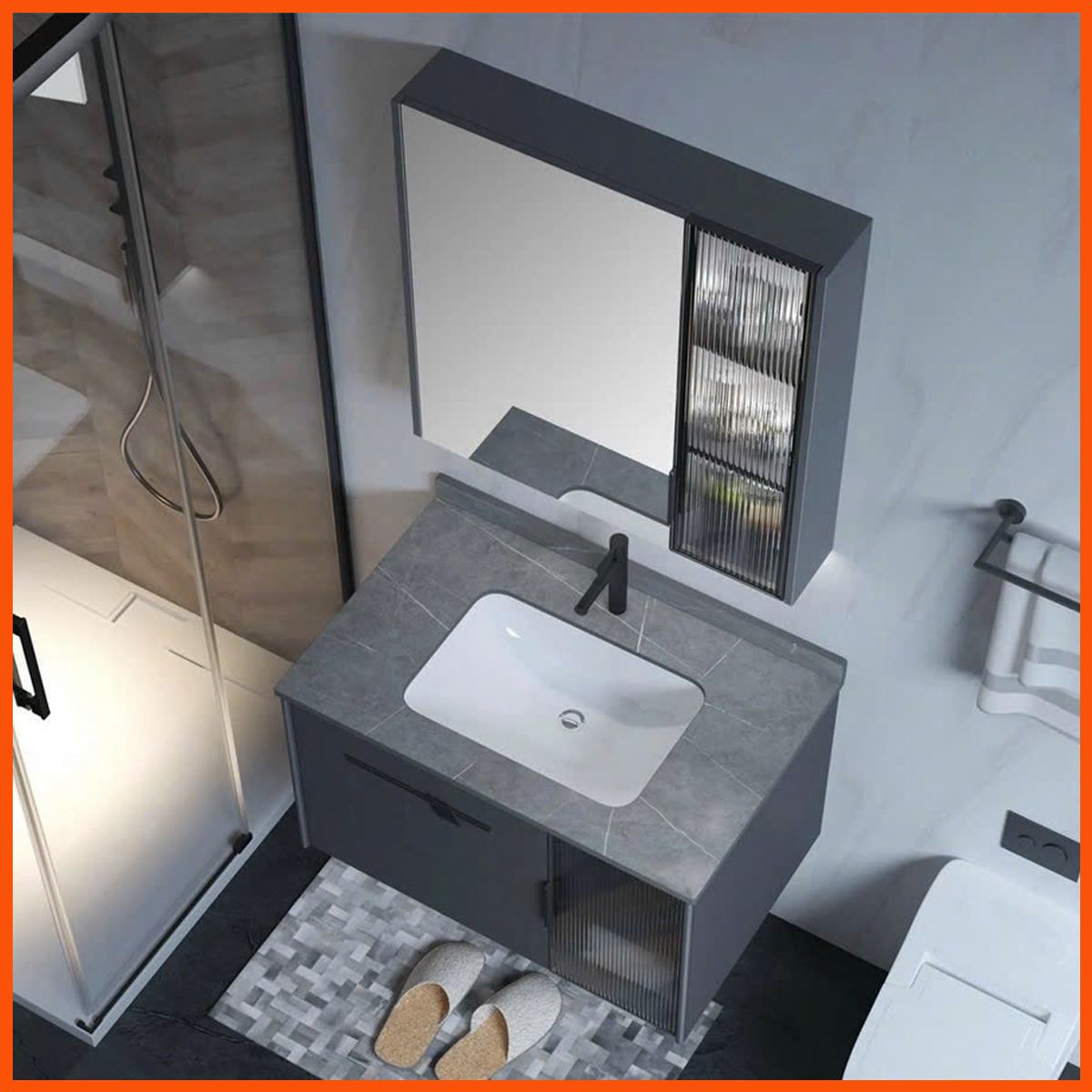 Tủ lavabo 213 có gương, chất liệu inox nhôm cao cấp
