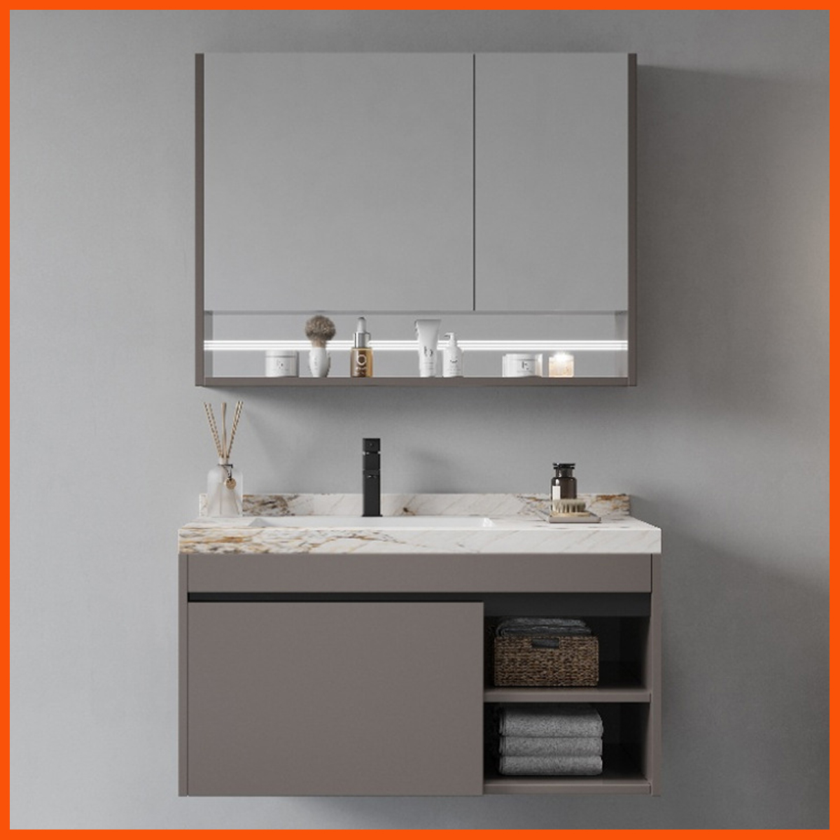 Tủ chậu rửa mặt 221 inox lõi nhôm tổ ong, kích thước 800x480mm