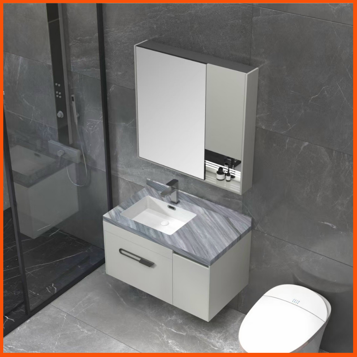 Lavabo sứ trắng tràn viền đi kèm tủ chậu rửa mặt 225 chống bám bẩn tu-chau-225-goc-nghieng-thiet-ke-hien-dai.jpg	Tủ lavabo 225 nhìn từ góc nghiêng, kiểu dáng vuông vức hiện đại tu-chau-rua-mat-225-thuc-te-lap-dat.jpg	Hình ảnh thực tế tủ chậu 225 sau khi lắp đặt trong phòng tắm ngan-ke-luu-tru-tu-chau-225.jpg	Khoang chứa đồ bên trong tủ chậu rửa mặt 225, có ngăn kéo tiện dụng tu-chau-225-co-guong-treo.jpg	Tủ chậu rửa mặt 225 inox nhôm tổ ong kèm gương treo tinh tế