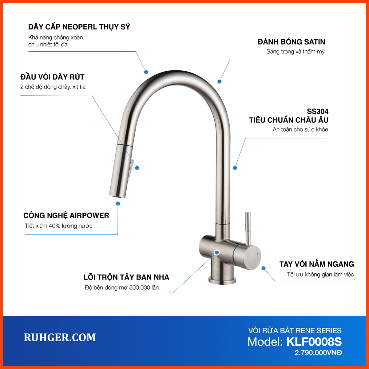 Vòi rửa bát Kluger KLF0008S chính hãng