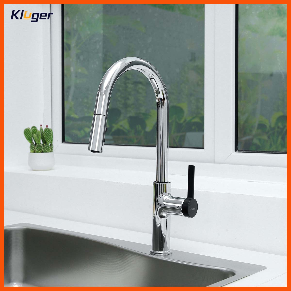 Vòi rửa bát Kluger KLF0005C inox 304 cao cấp, thiết kế sang trọng, dây rút xoay 360°