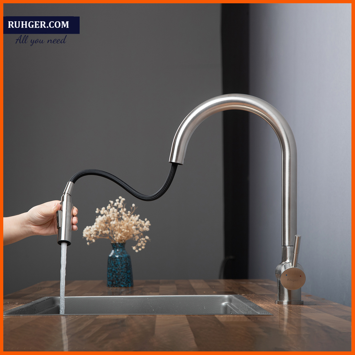 Vòi rửa chén Kluger KLF0008S dây rút thông minh