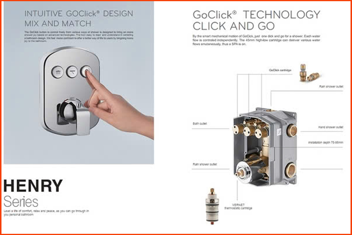 Công nghệ GoClick của vòi sen BL60749 giúp thao tác đóng/mở nước dễ dàng chỉ với một lần bấm