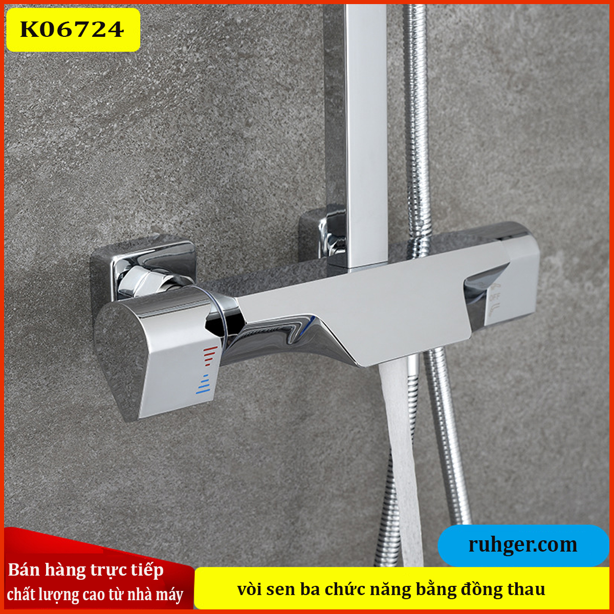 Lõi sứ Ceramic siêu bền trong vòi sen tắm K06724, chịu tới 700.000 lần đóng mở, không rò rỉ