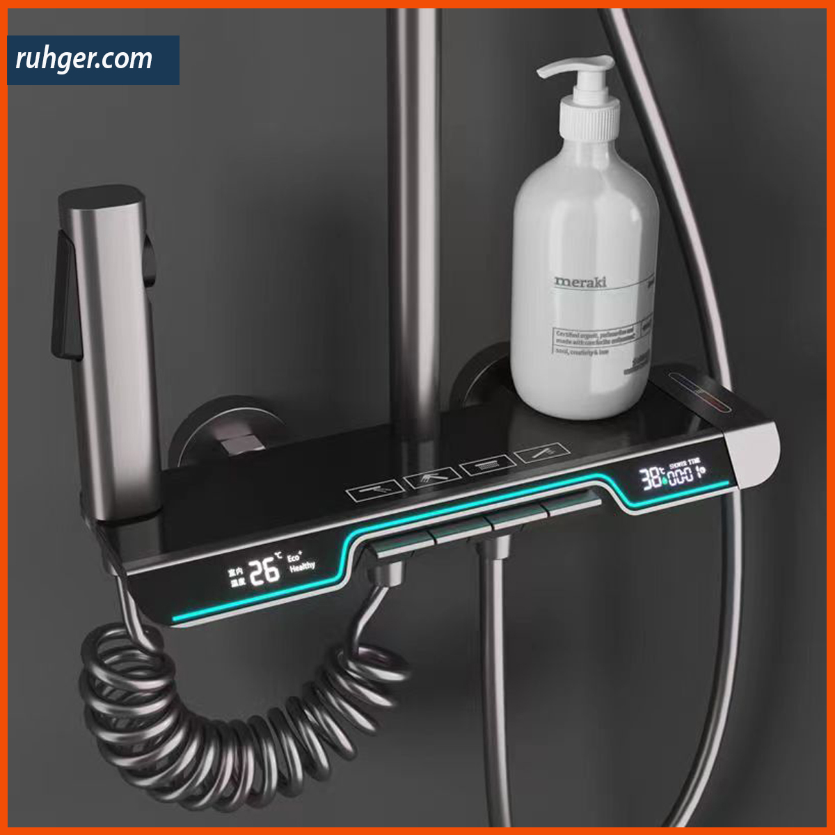 Lớp mạ PVD cao cấp trên vòi sen KP-9688SMART giúp chống rỉ sét, giữ độ sáng bóng lâu dài