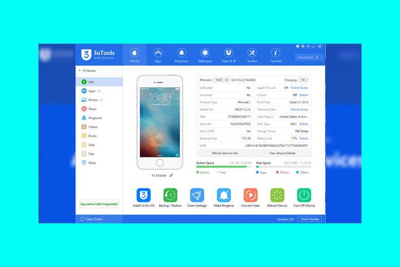 Giao diện của ứng dụng 3Utools