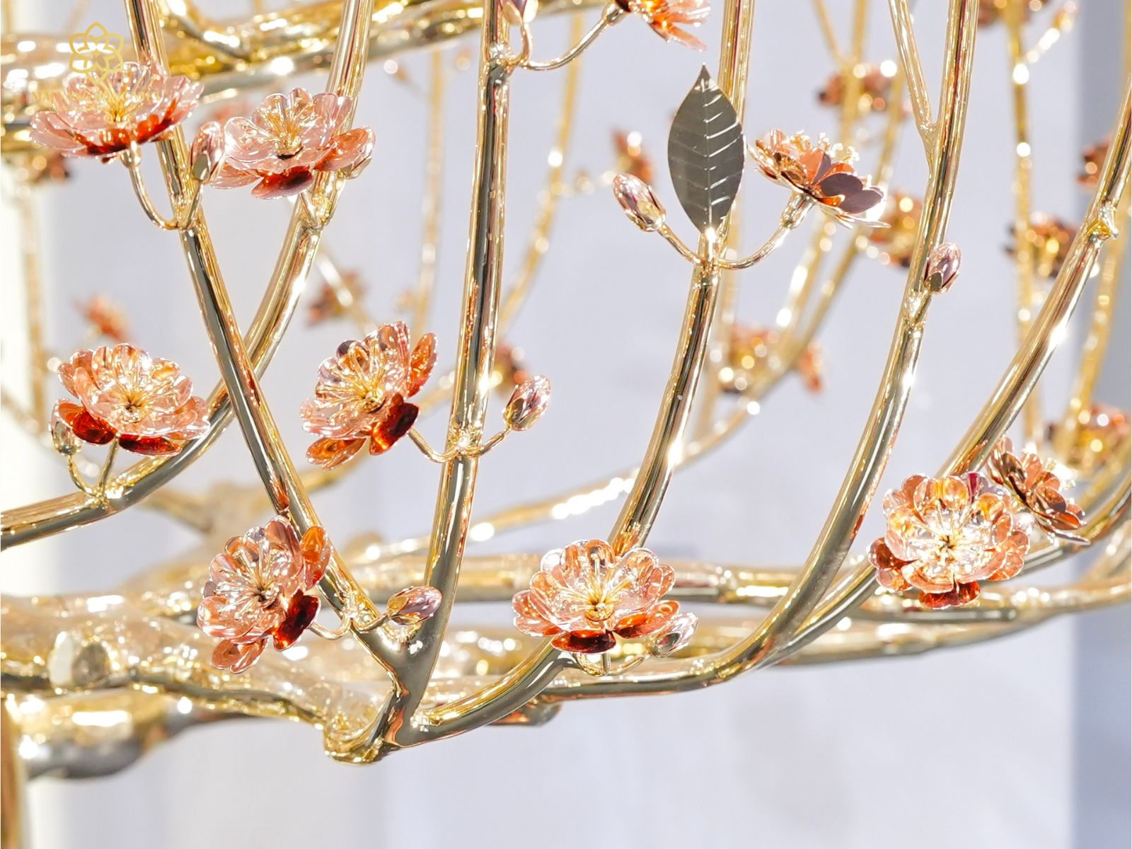 Hoa, Lá Và Nụ Của Cây Đào Trường Xuân Mạ Vàng 24K Mix Rose Gold Cao 2,6 Mét