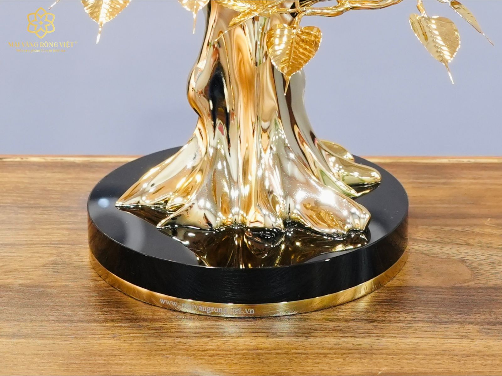 đế pha lê của cây bồ đề bình an mạ vàng 24k cao 20cm