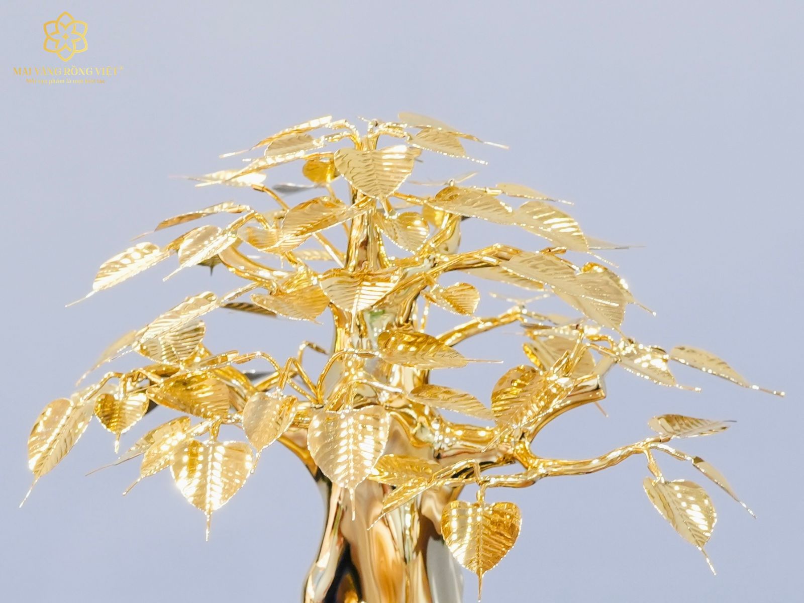 Tán lá của cây bồ đề bình an mạ vàng 24k cao 20cm
