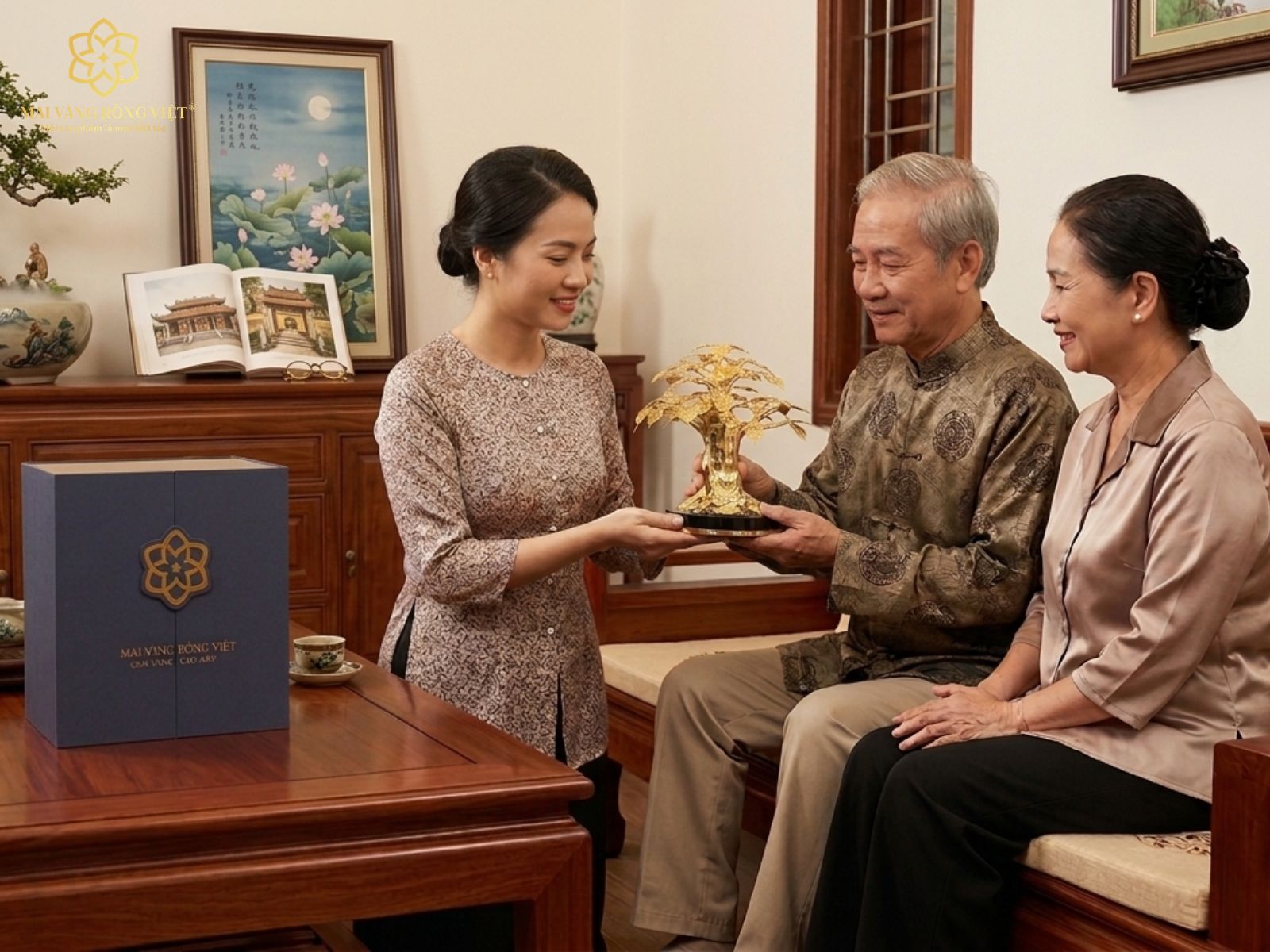 Cây Bồ Đề Bình An mạ vàng 24K làm quà mừng thọ