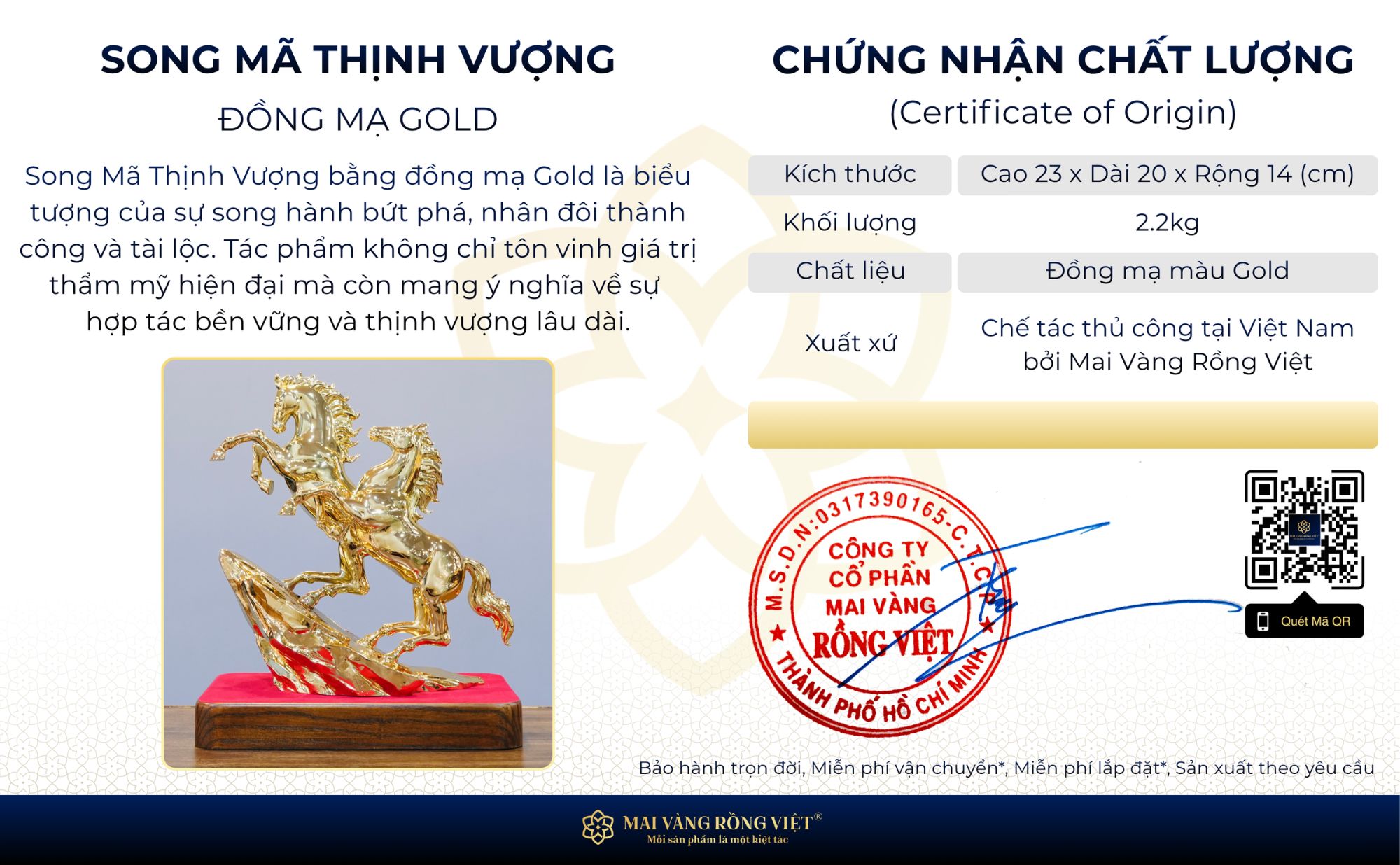 Chứng nhận chất lượng tượng song mã cao 20cm