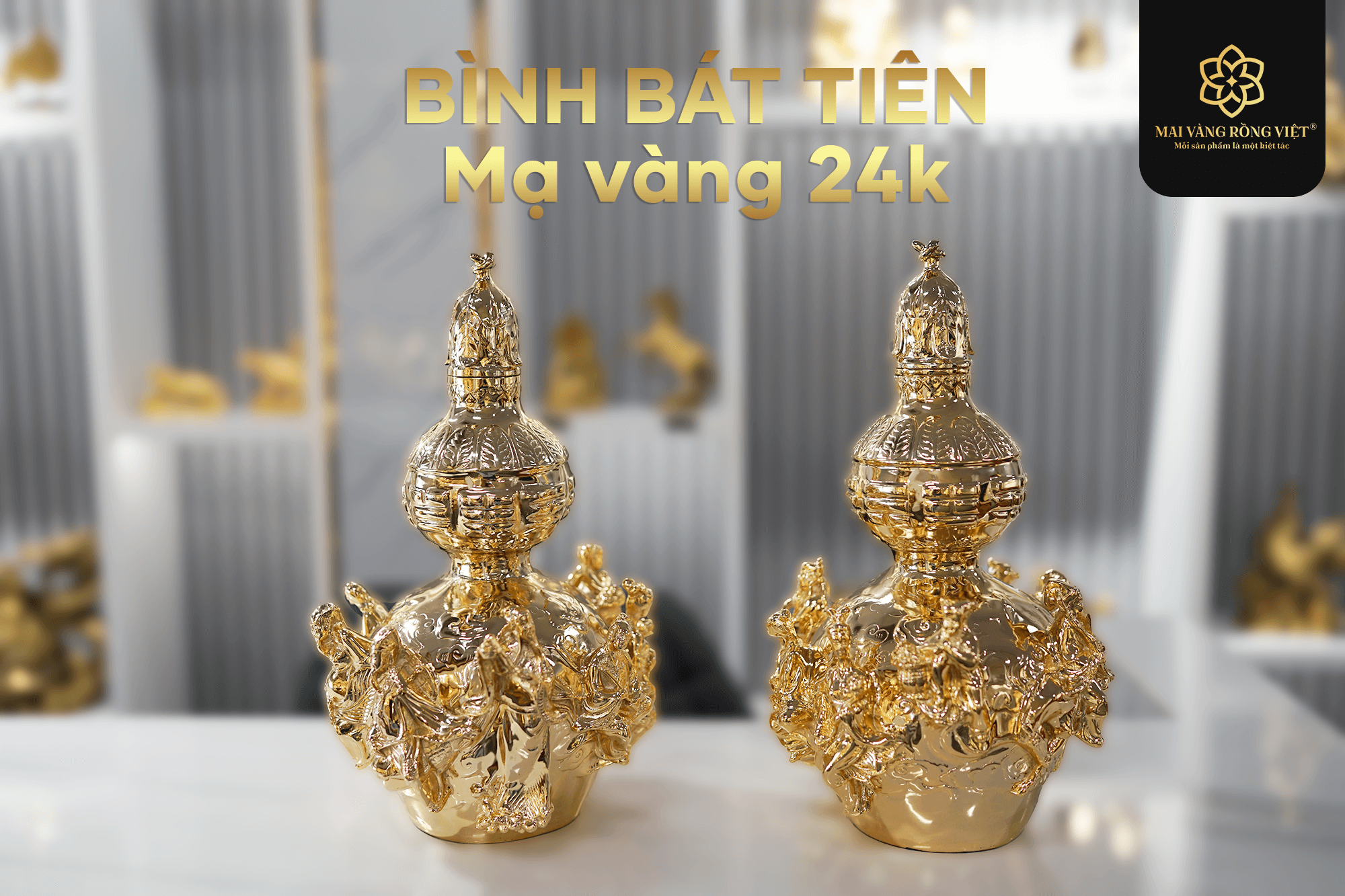 Bình Bát Tiên được đúc bạc nguyên khối và mạ vàng 24K