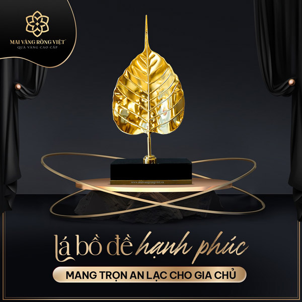 Lá Bồ Đề Hạnh Phúc mạ vàng 24K