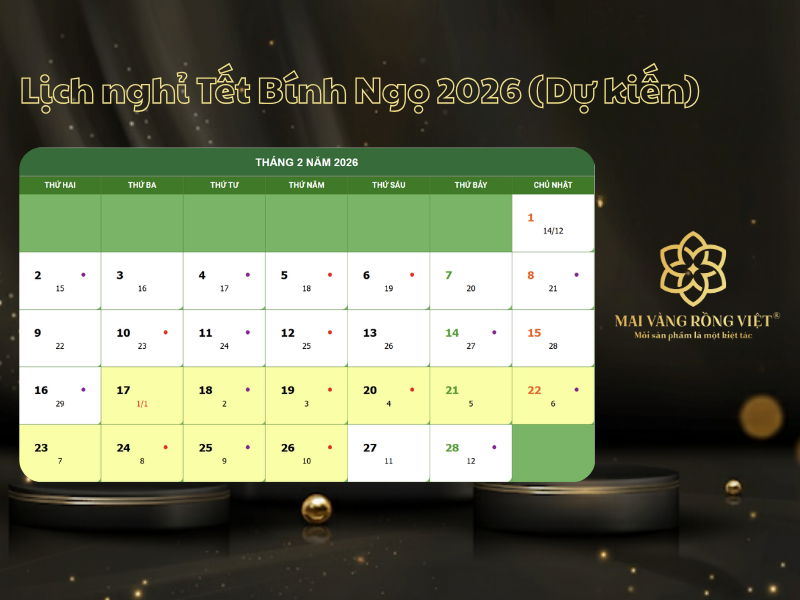 Lịch nghỉ Tết dự kiến Tết Nguyên Đán Bính Ngọ 2026