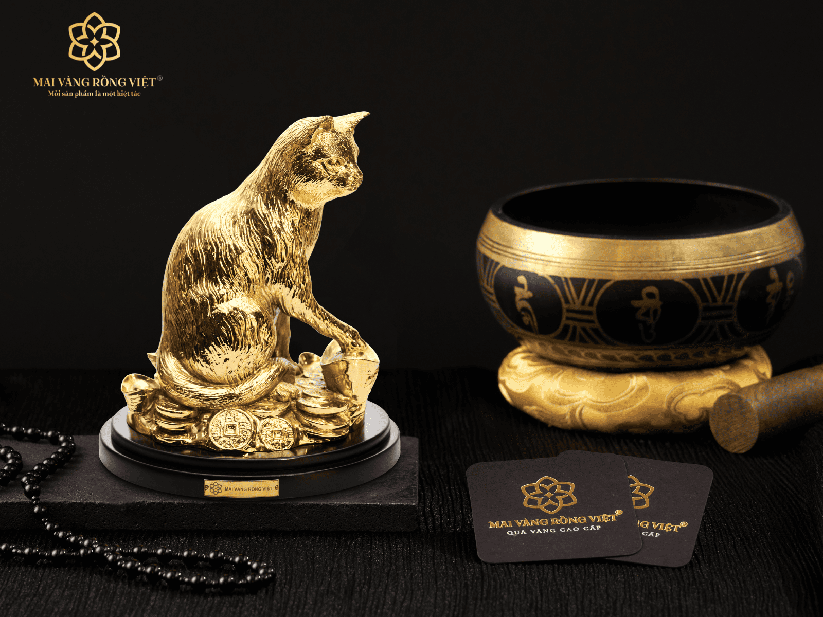 Linh Vật Mèo Mạ Gold