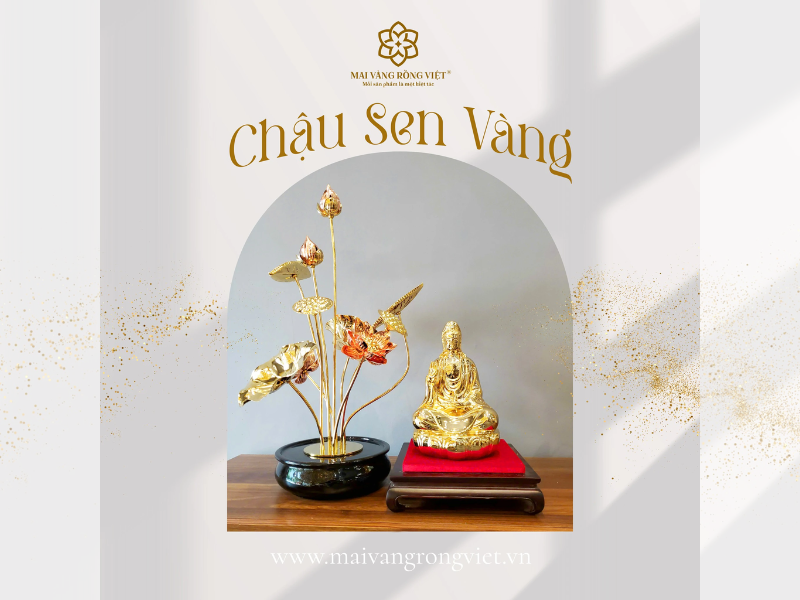 Chậu sen đồng mạ vàng