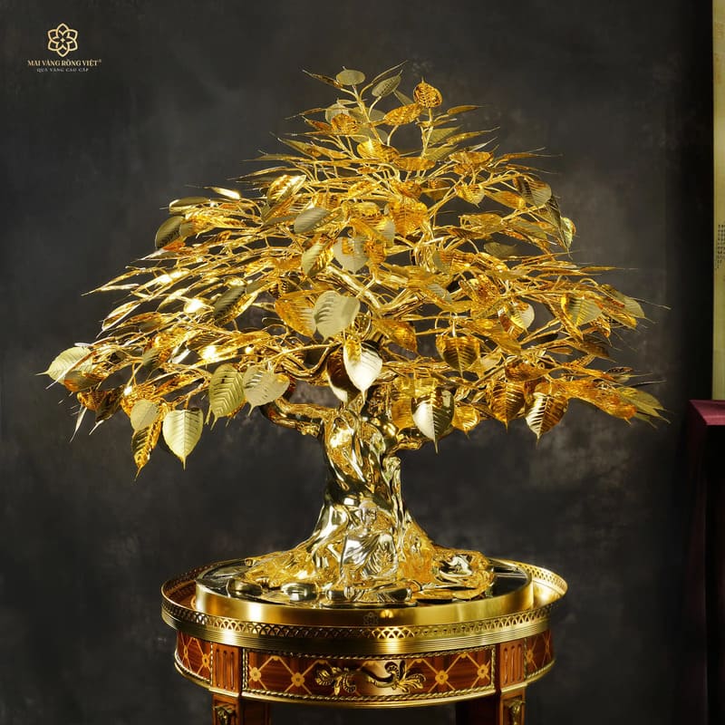 Quà tặng may mắn: cây bồ đề mạ vàng để bàn làm việc