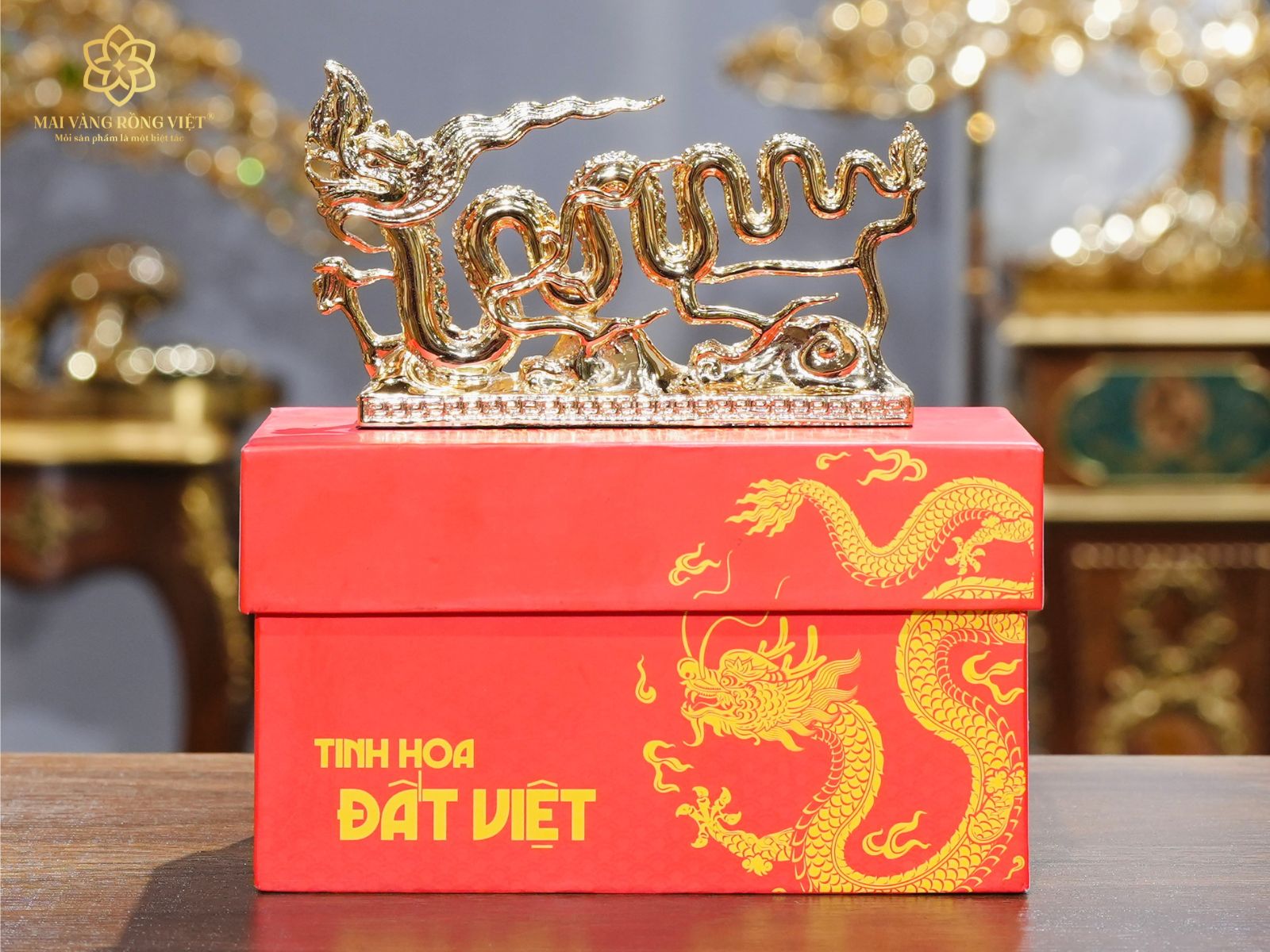 Tượng Rồng Nhà Lý mạ vàng 24K kèm hộp