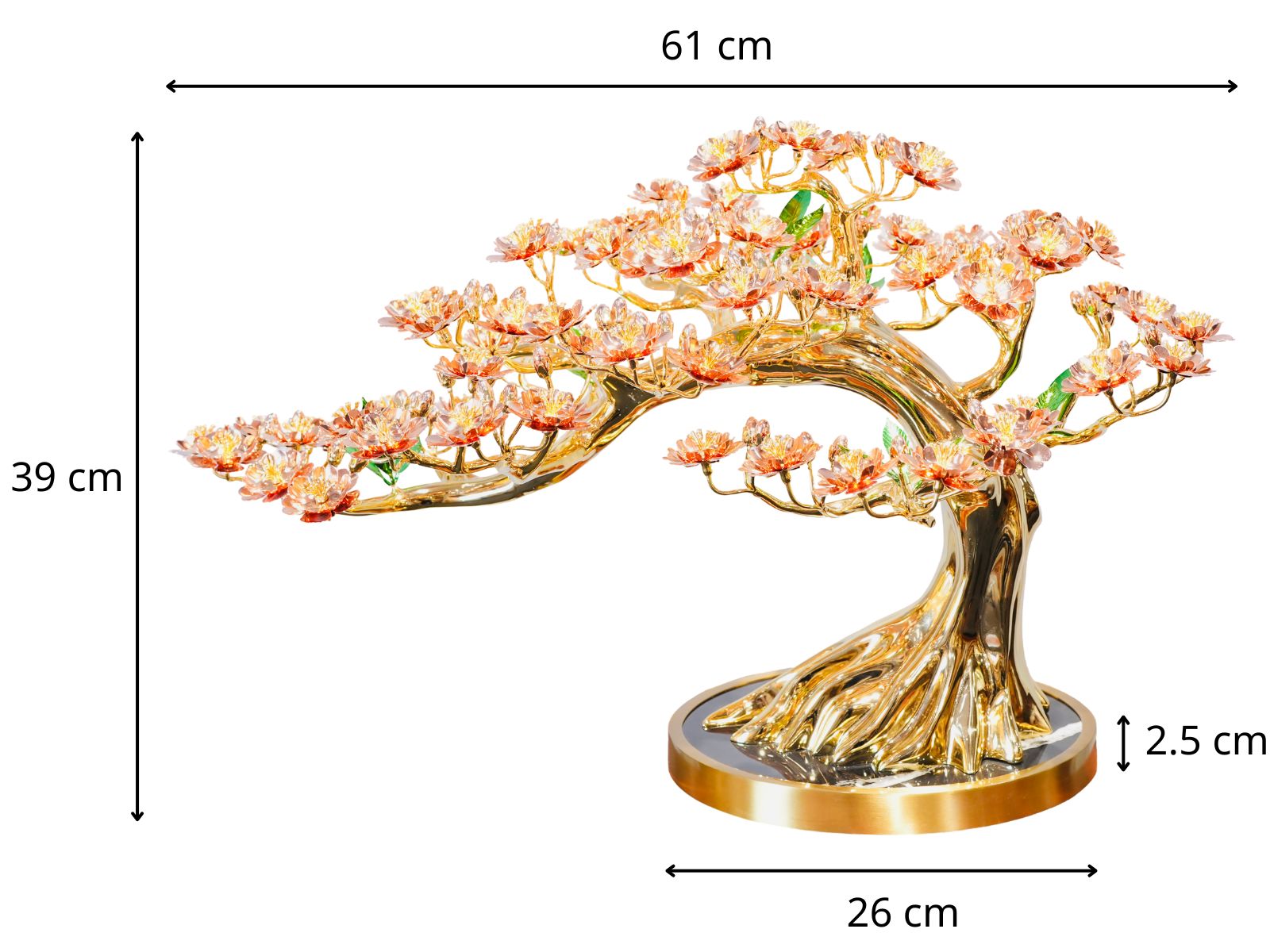 Thông số cây Đào Bạt Phong Mạ Vàng 24K Mix Rose Gold