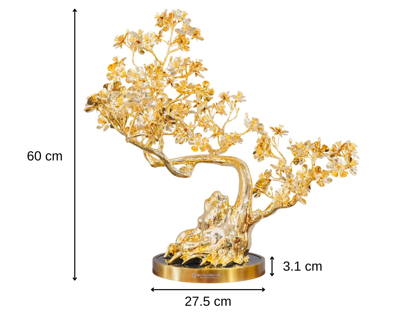 Thông số cây mai Long Thăng mạ vàng 24K cao 60cm