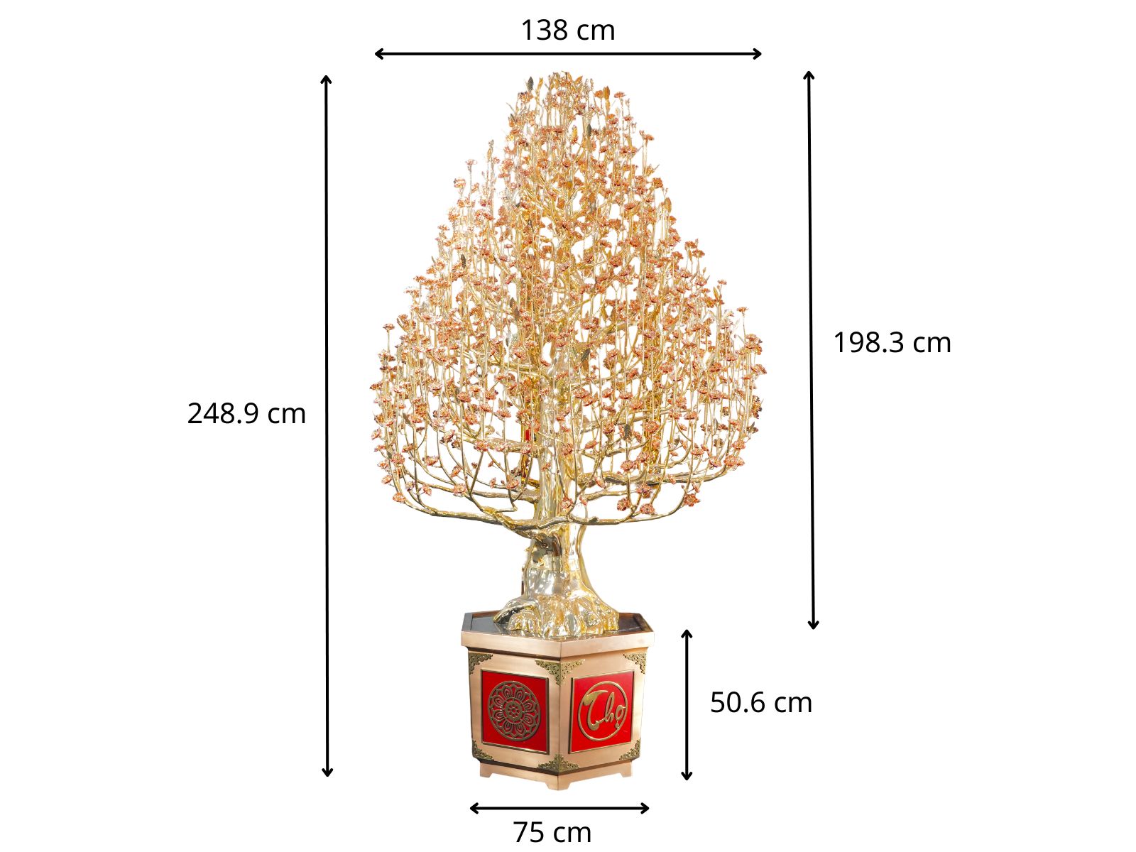 Thông Số Cây Đào Trường Xuân Mạ Vàng 24K Mix Rose Gold Cao 2,6 Mét