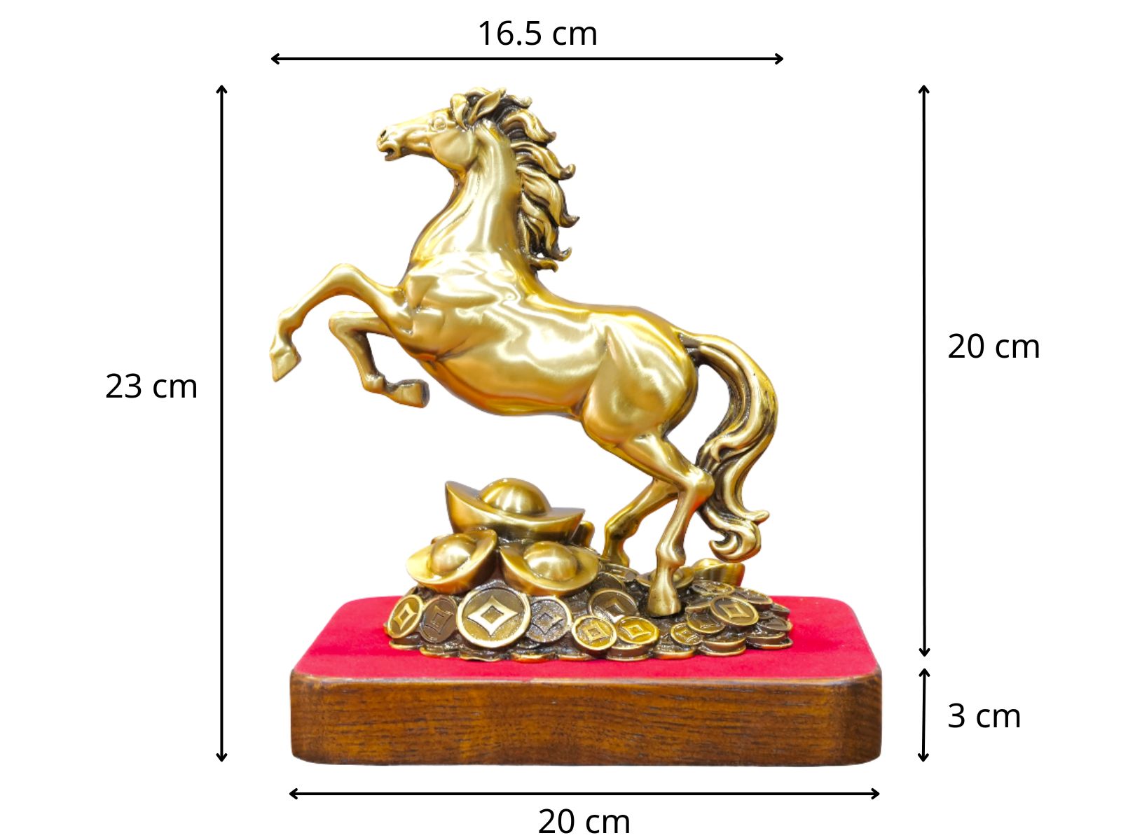 Thông số tượng Kim Mã Đại Phát bằng đồng mạ cổ điển cao 20cm