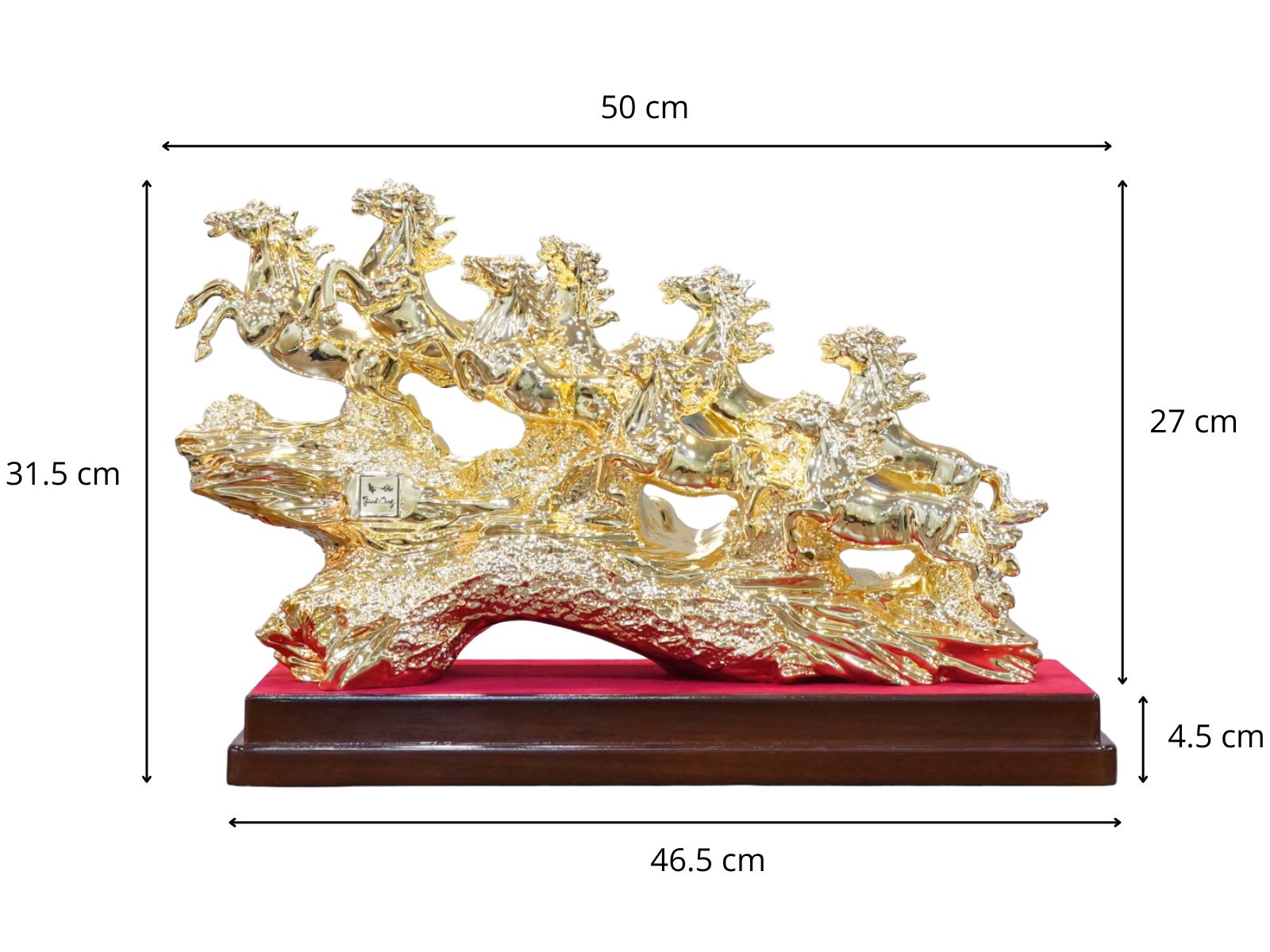 Tượng Bát Mã Truy Phong bằng đồng mạ gold 31.5cm