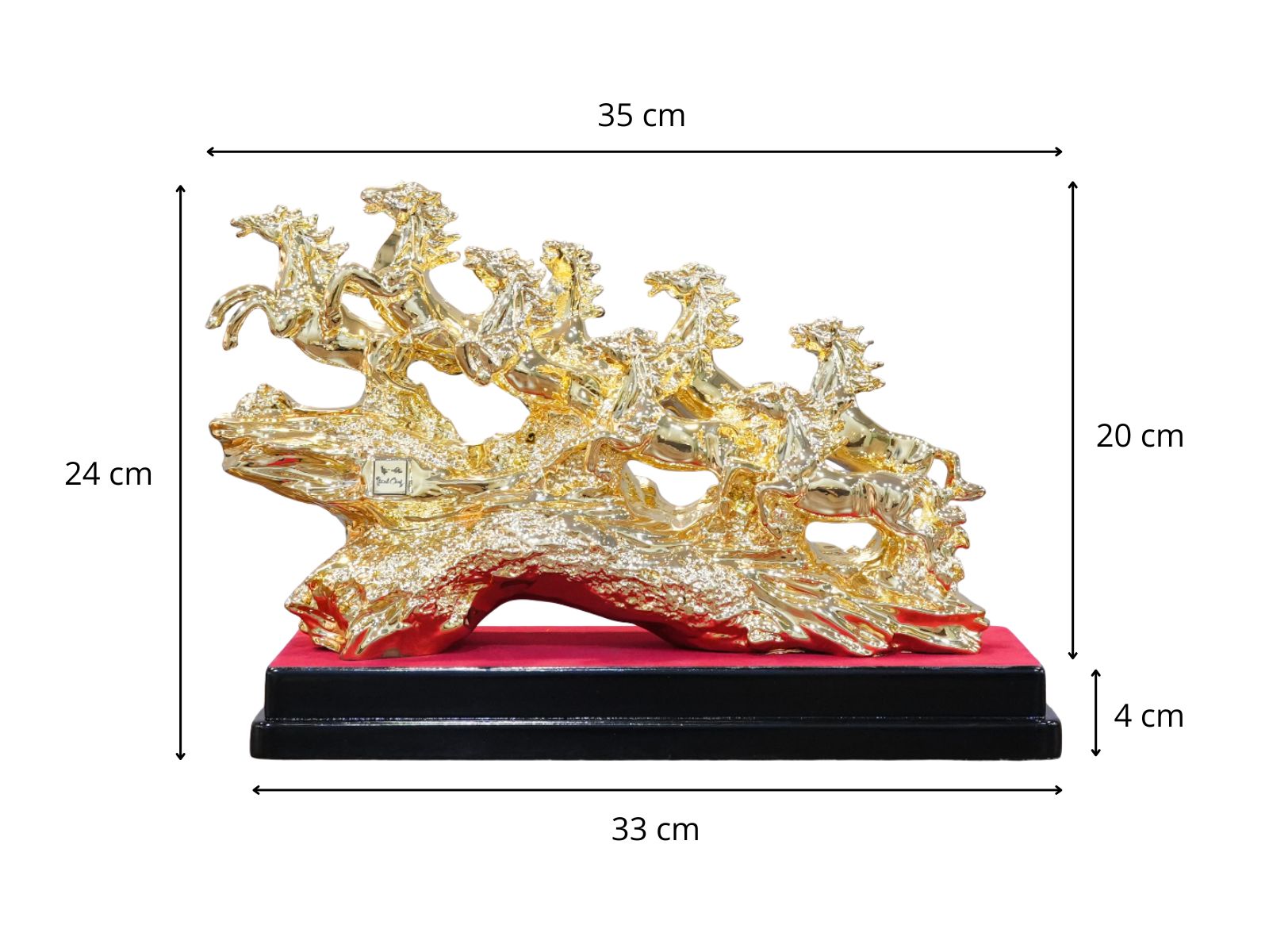 Tượng Bát Mã Truy Phong bằng đồng mạ gold 24cm