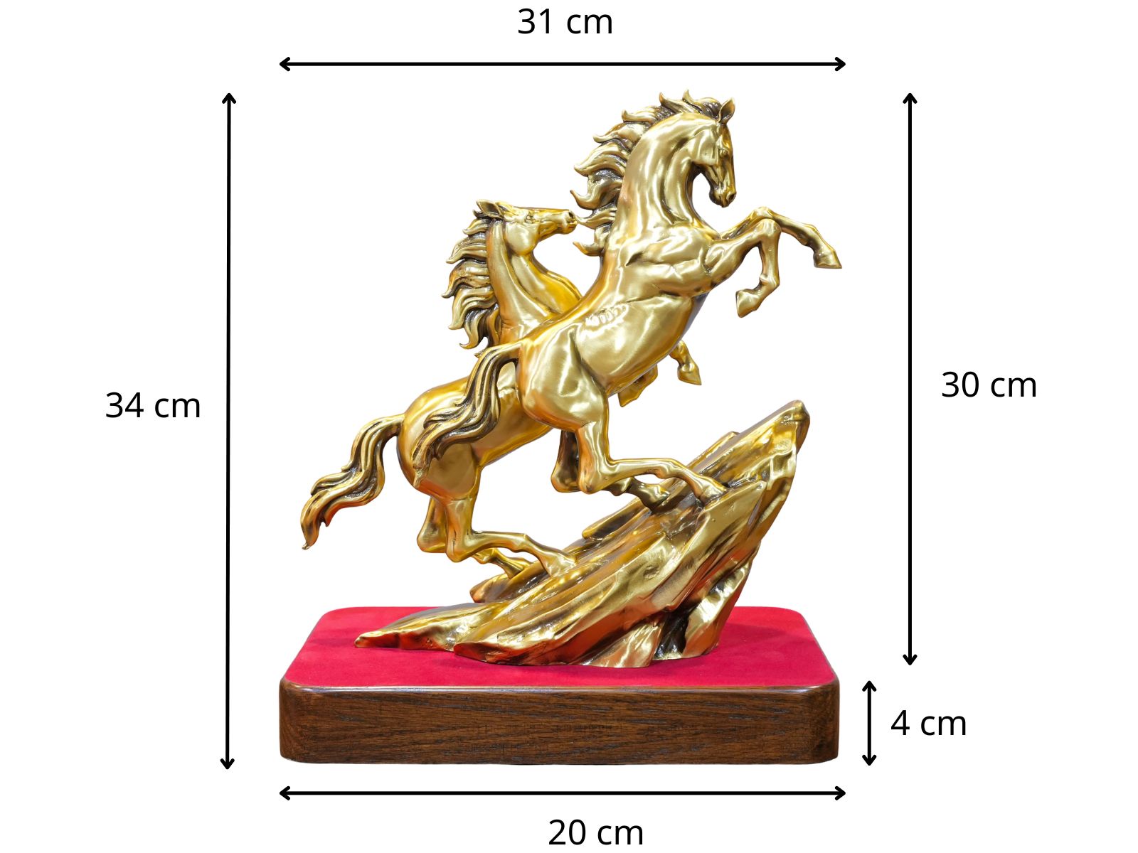 Thông số tượng Song Mã Thịnh Vượng bằng đồng mạ cổ điển cao 30cm