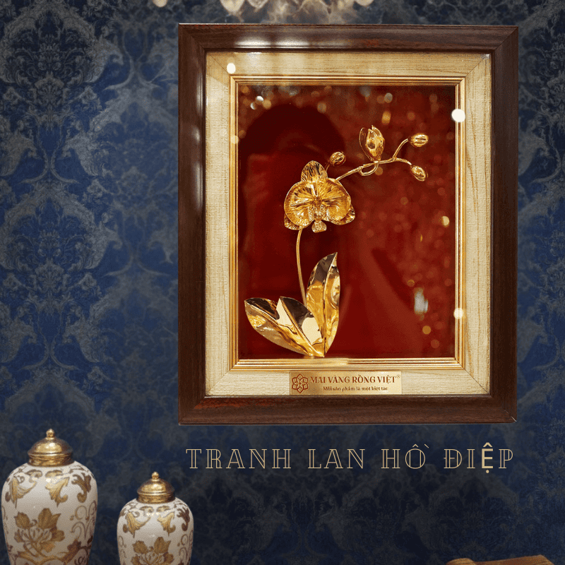 Tranh hoa lan hồ điệp mạ vàng 24k cao cấp
