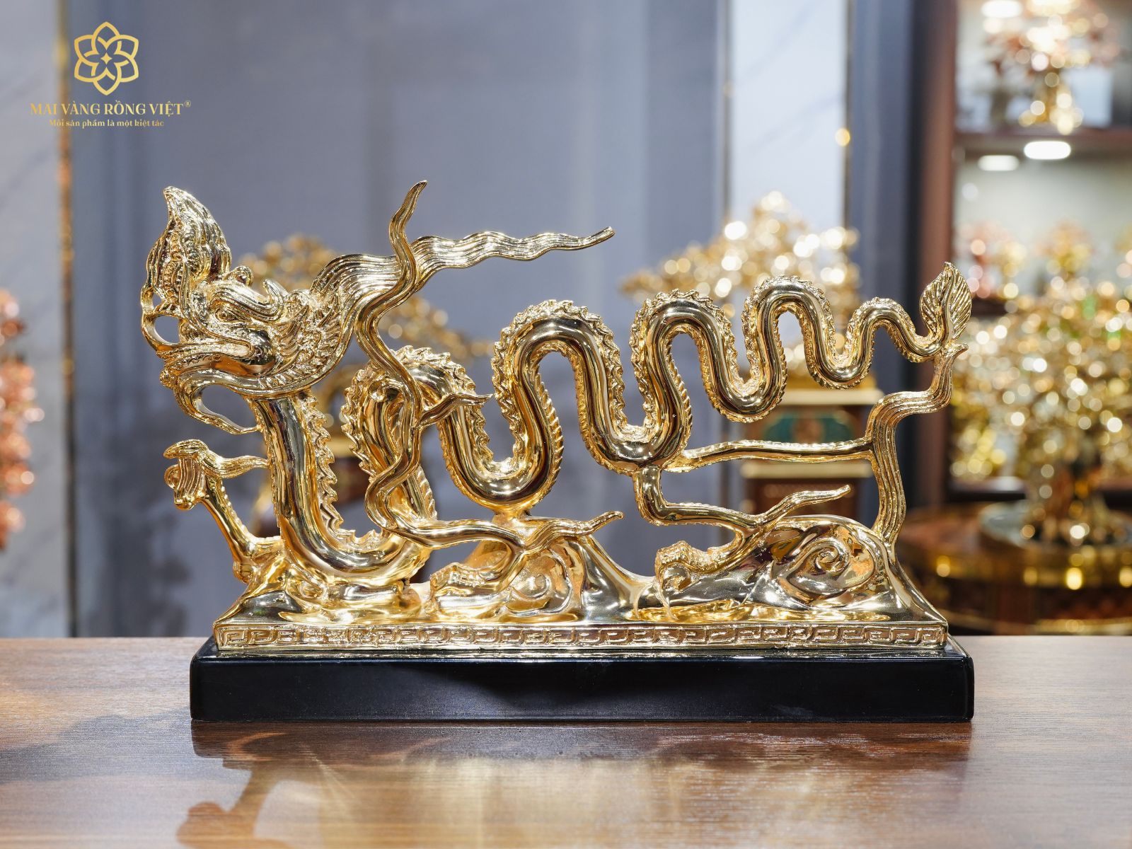 Tượng Rồng Nhà Lý Mạ Vàng 24K 32cm