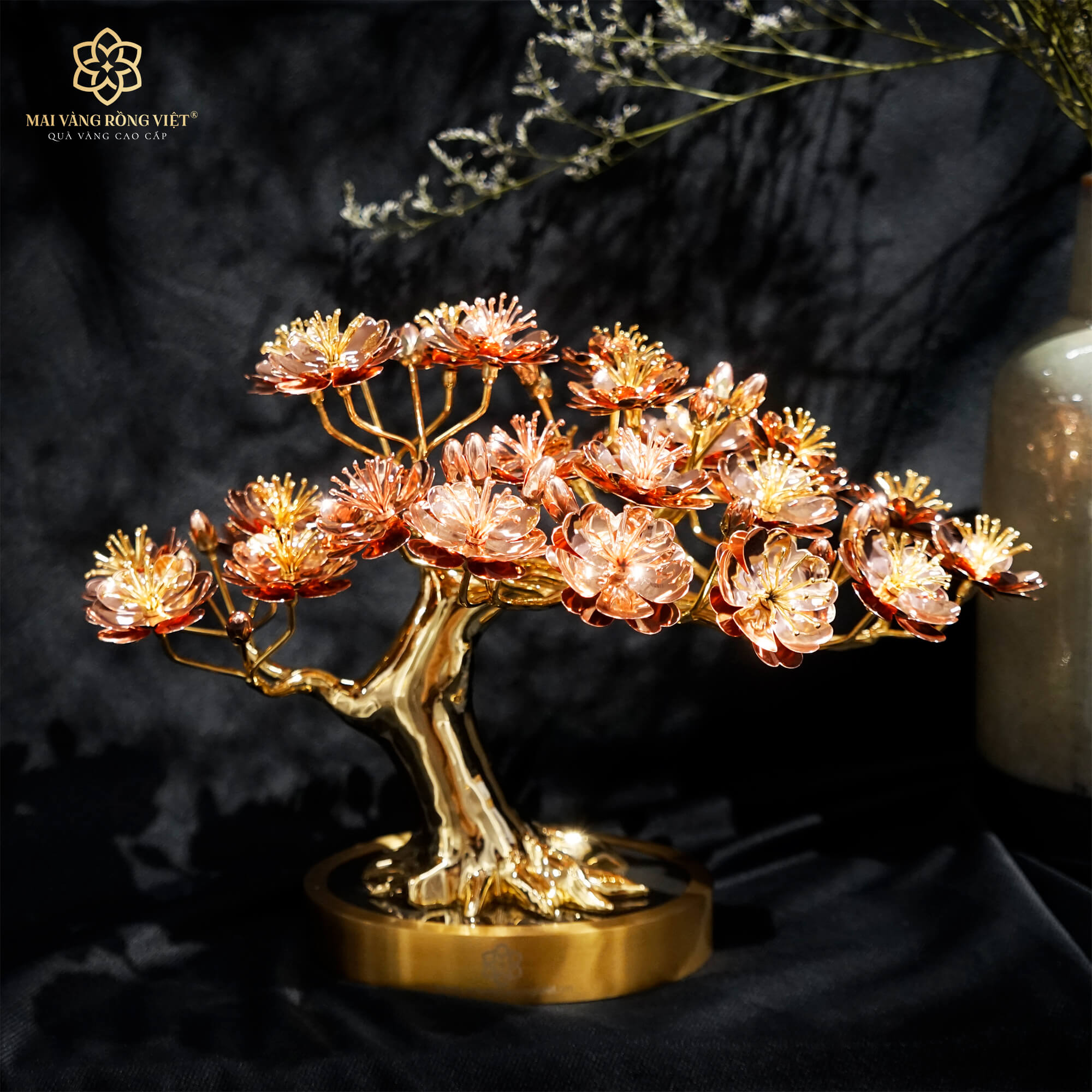 Cây Hoa Đào Bạt Phong mạ vàng 24K cao 22cm - màu Gold